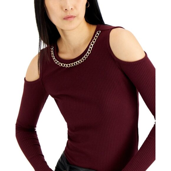 I.N.C. International Concepts Petite Chain-Embellished Cold-Shoulder Top NWT - Picture 3 of 5